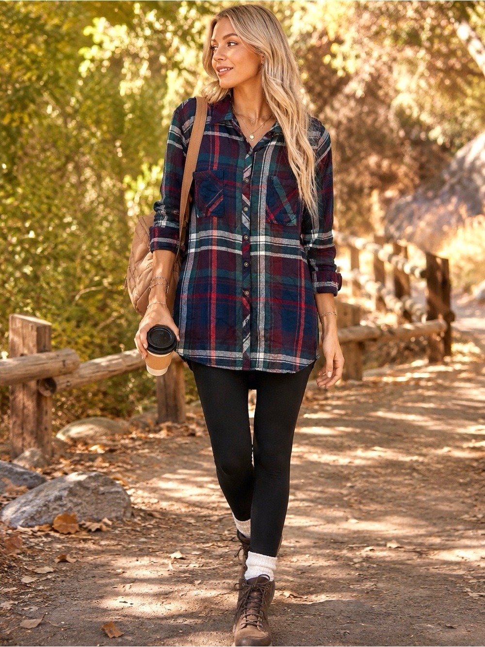 Maurices Navy & Red Plaid Button-Down Tunic